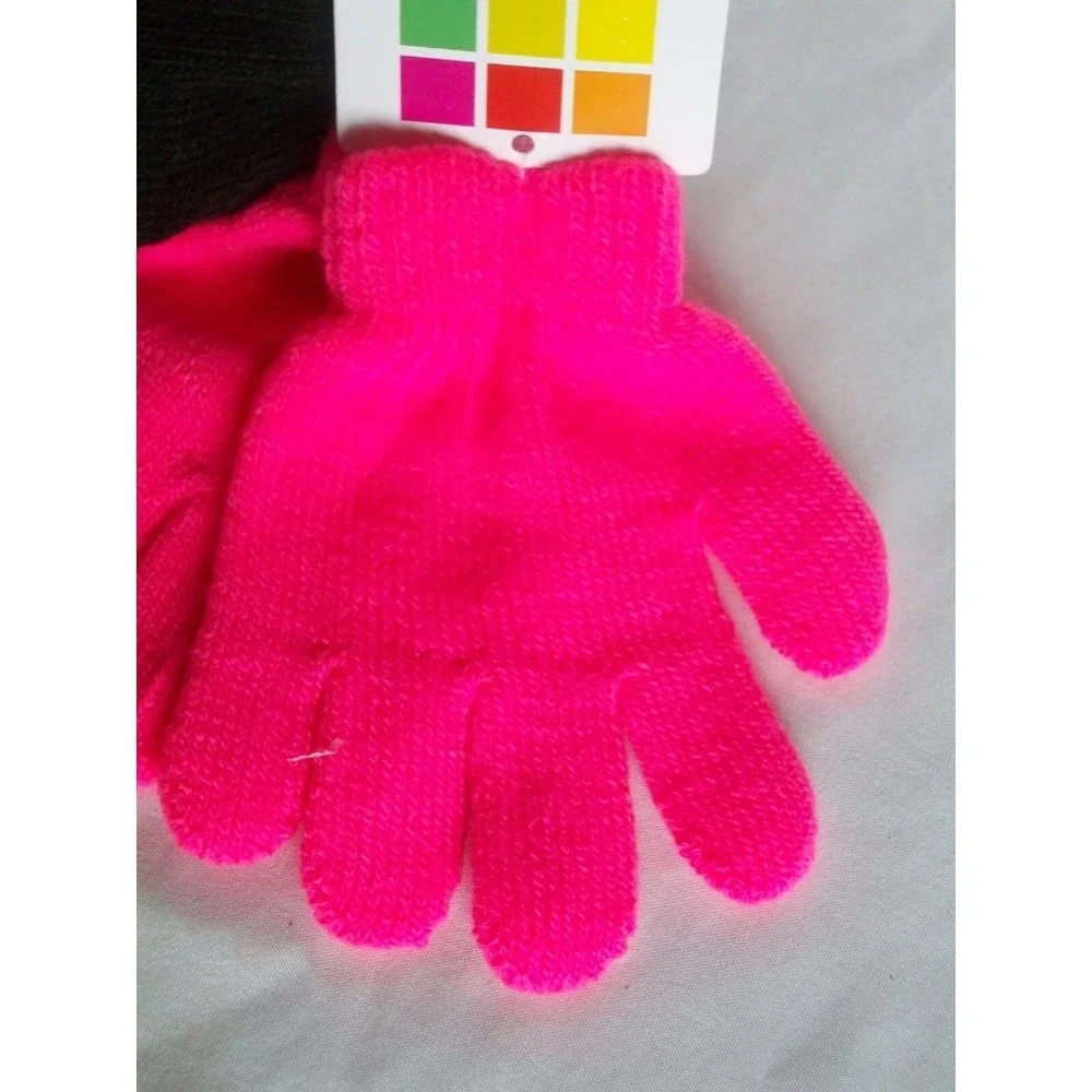 Healthtex Hot Pink Black Toddler Set 2 Winter Gloves Knit Finger Girls